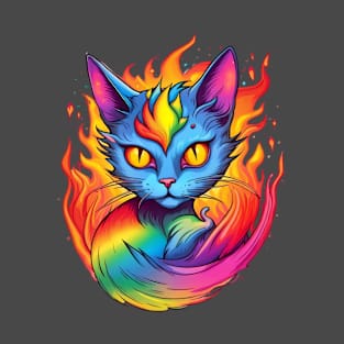 Fantasia Feline - Flaming Rainbow Cat Tee Variation 1 T-Shirt