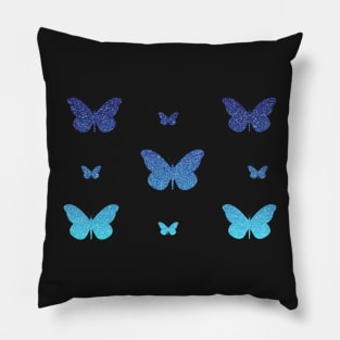 Blue Ombre Faux Glitter Butterflies Pillow