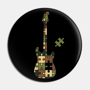Camouflage Puzzle S-Style Electric Guitar Silhouette Pin