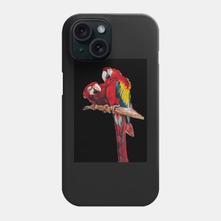 Red Macaw Parrot Watercolor Painting on Black Phone Case