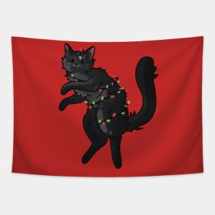 Wrapped in Christmas Lights  - Black furball Tapestry