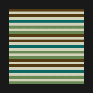 A chic neutral nature aesthetic horizontal striped pattern in green brown tan teal stripes.. T-Shirt