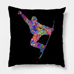 Snowboarder watercolor art Pillow