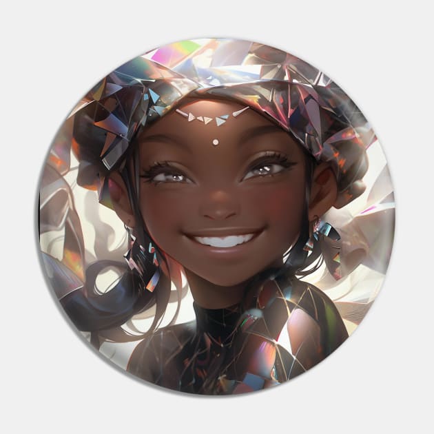 Cute Joyful anime black girl - Smiling Anime Black woman Pin by GothicDesigns