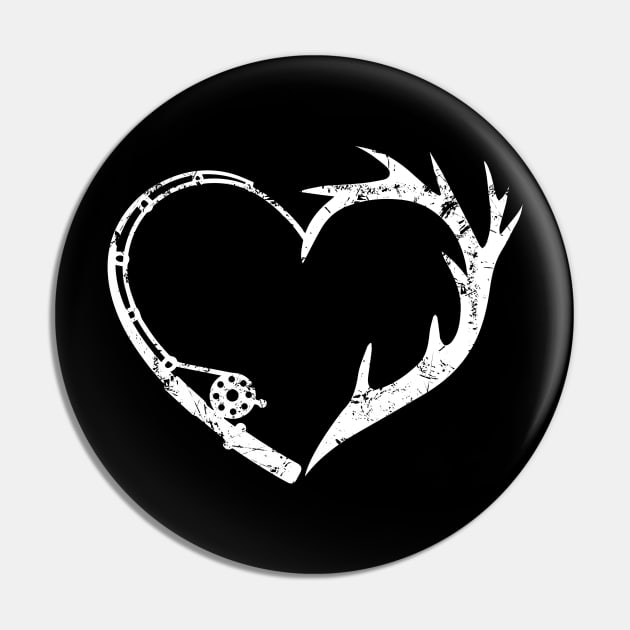 Fishing And Shed Hunter Deer Hunting Mix Heart Pin by paola.illustrations