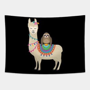 'Sloth Riding Llama' Funny Sloth Gift Tapestry