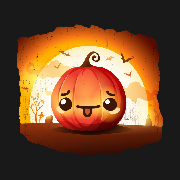 Cute Pumpkin in a Graveyard Japanese Style Anime Kawaii Pumpkin