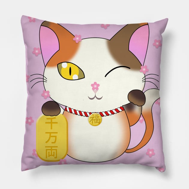 Summer Calico Lucky Cat Pillow by SimpleIsCuteToo