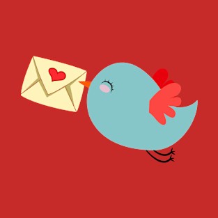 Blue bird with mail heart romantic social media tweet red wings email T-Shirt