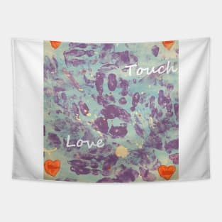 TOUCH LOVE HAND PRINT ART WITH HEARTS Tapestry