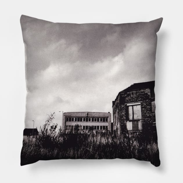 Waste ground and derelict building in Burslem, Stoke on Trent, UK - 1996 Pillow by richflintphoto