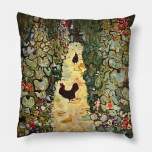 Garden Path with Hen after Klimt Pillow