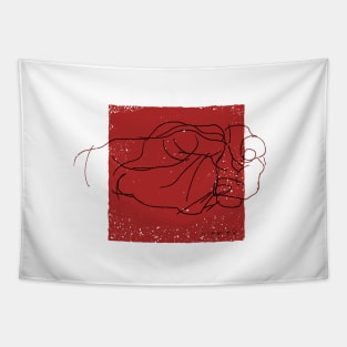 fine art line drawing of a hand on red background Tapestry