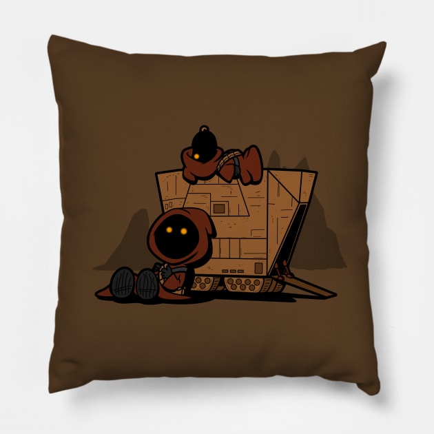 Funny Cute Aliens Scavenger Scifi Cartoon Pillow by BoggsNicolas