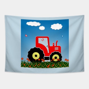 Red tractor in a field Tapestry