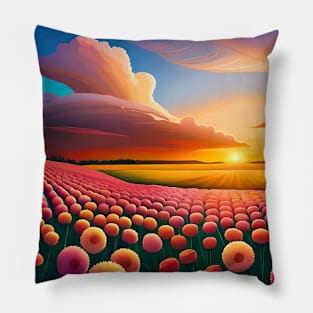 Sunset flower field Pillow