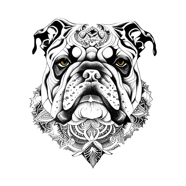 English Bulldog Pet Animal Nature Illustration Art Tattoo by Cubebox