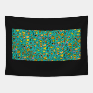 Ocean Fish Treasure Hunt Doodle Pattern Tapestry