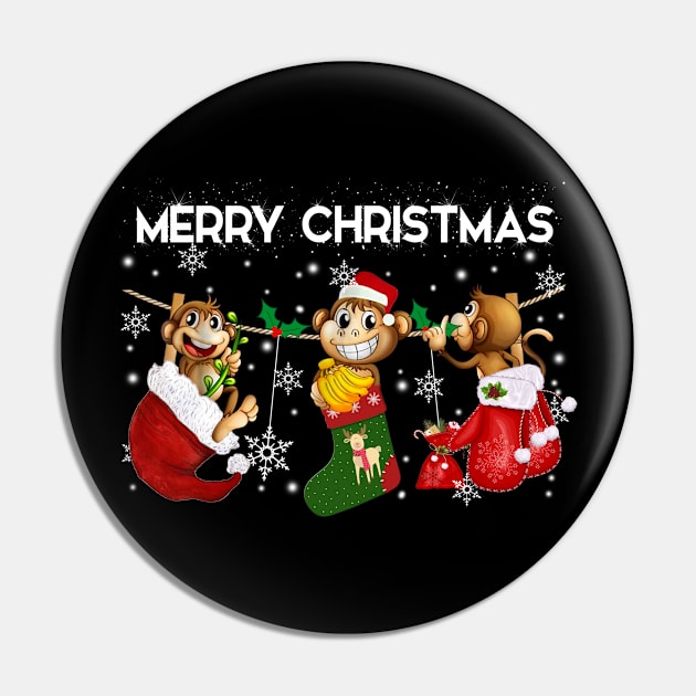 Merry Christmas Santa Monkey In Christmas Stocking Pin by Danielsmfbb