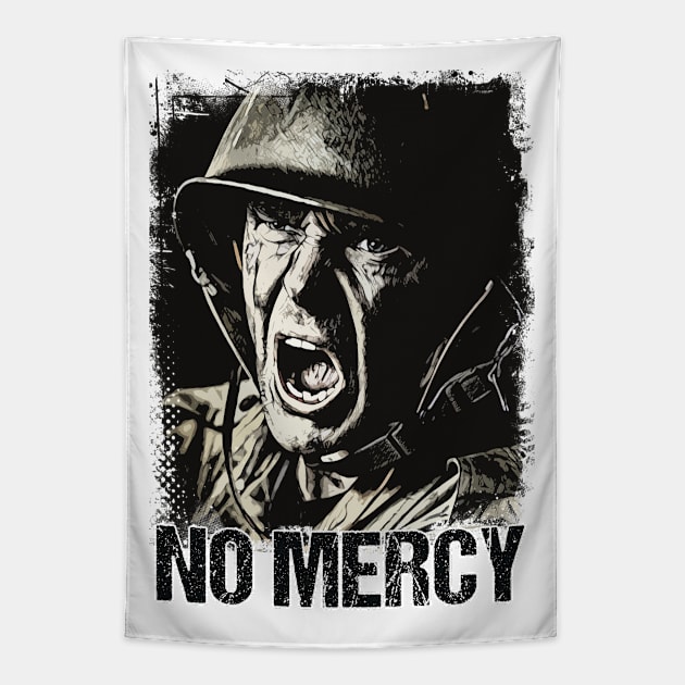 NO MERCY Veteran Soldier Vintage Style Artwork Warrior Motto Tapestry by Naumovski