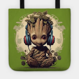 Baby Groot with Headphones Tote