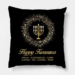 Happy Kwanzaa, Cultural Celebration. Holiday candles in a ring of stars Pillow