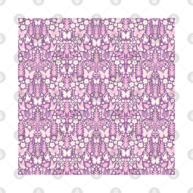 BUTTERFLY DAMASK GEOMETRIC BOTANICAL FLORAL PATTERN PASTEL PURPLE LILAC by blomastudios