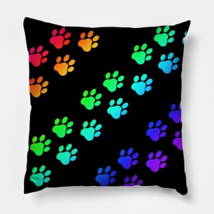 Black rainbow paw prints Pillow