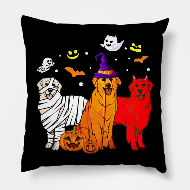 Funny Golden Retriever Mummy Witch Demon Halloween Pillow by cyberpunk art