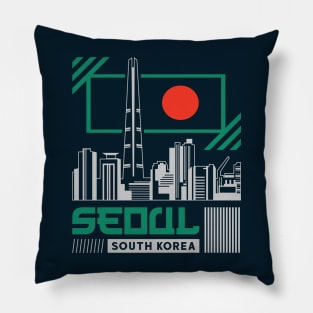 Retro Seoul South Korea City Skyline Vintage Korean Pillow