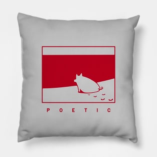 Poetic mood, a pig on the beach in red ink Pillow