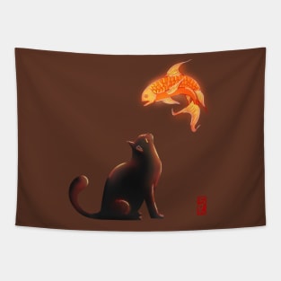 Cat and glow fish Tapestry