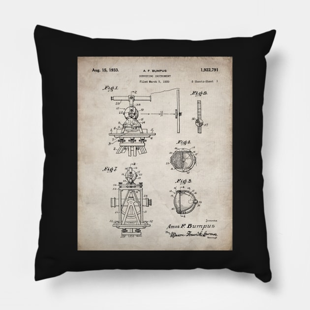 Surveying Patent - Surveyor Construction Builder Art - Antique Pillow by patentpress