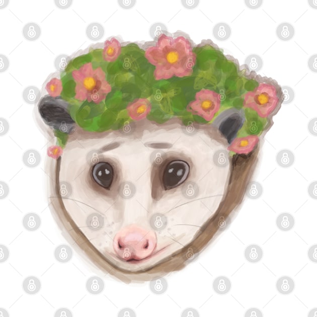 Cottage core opossum with flower crown by Bingust