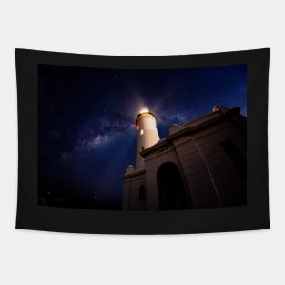 Milky Way over lighthouse Tapestry