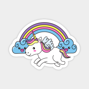 Cute Little Unicorn With Heart, Line Drawing White, Pink, Purple, Green & Yellow Magnet