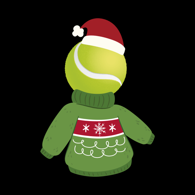 Tennis Ball with a Funny Sweater and Christmas Hat by geekandgamerstore