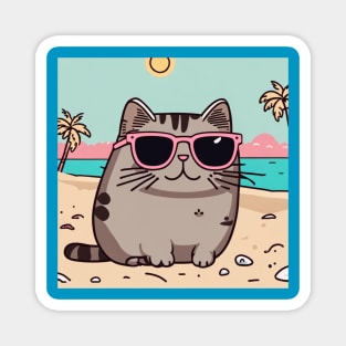 Cute cat pusheen just chilling on the beach Magnet