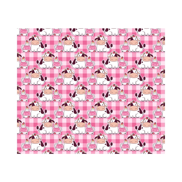 Strawberry Milk Cow Pink Gingham Pattern by saradaboru