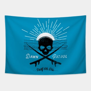 Dawn Patrol - Surf Or Die Black Skull insignia Tapestry