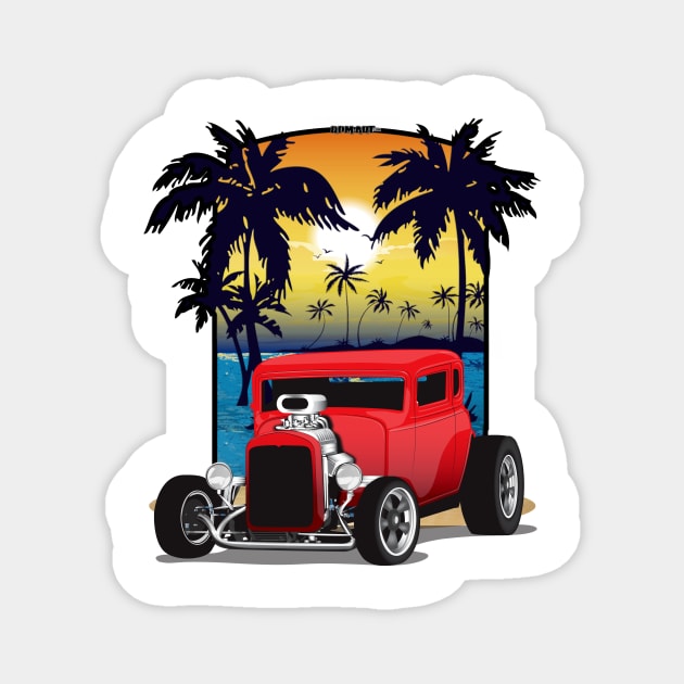 Red 1932 Chevy 5 Window Coupe Hot Rod California Beachin Print Magnet by RPM-ART