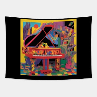 A Colorful Scene With A Grand Piano Tapestry