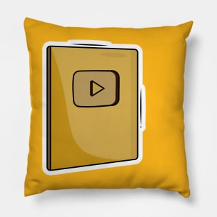 Gold color you tube play button award sticker design vector illustration. Victory object icon concept. Play button logo symbol icon. Pillow