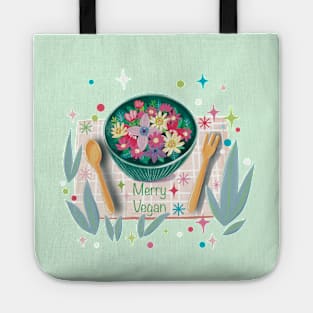 Merry Vegan Funny Floral Christmas Tote