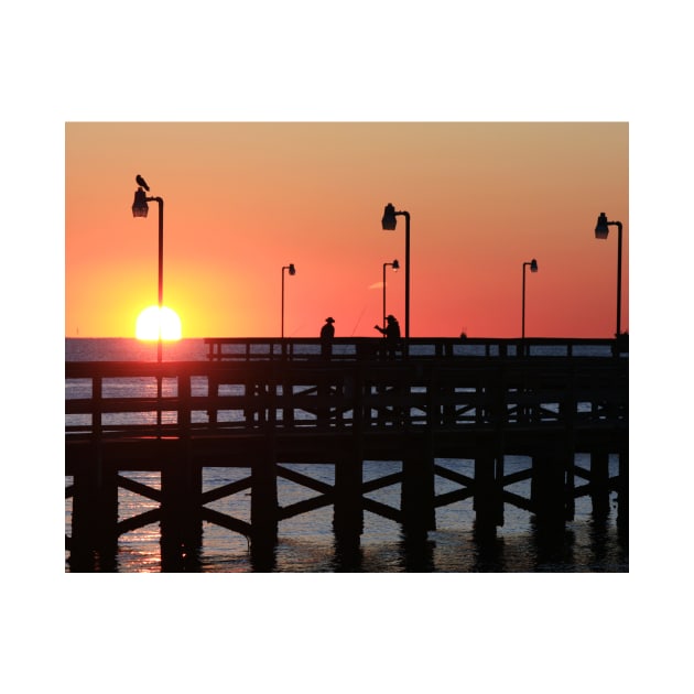 Two fishermen sillouhetted on the pier at sunrise by tgass