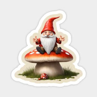 Gnome sitting on mushroom Magnet