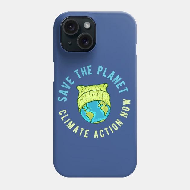 Green Cat Hat Earth - Save the Planet - Climate Action Now Phone Case by Jitterfly