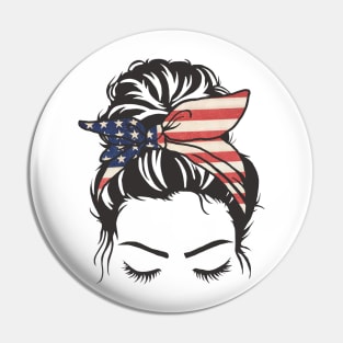 Messy Bun Girl American Flag Bandana Pin