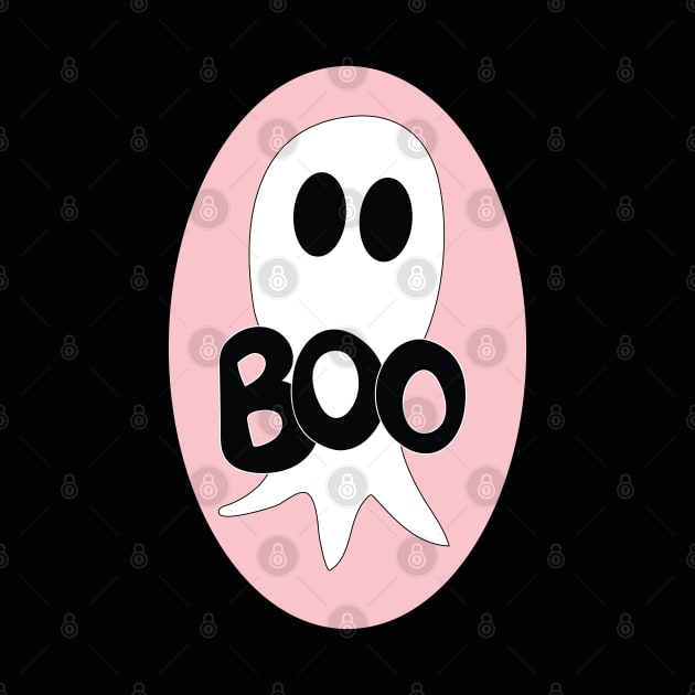 Cute Halloween ghost cartoon with BOO text by Angel Dawn Design