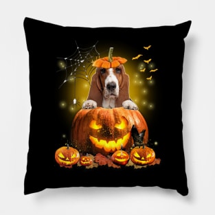 Basset Hound Spooky Halloween Pumpkin Dog Head Pillow